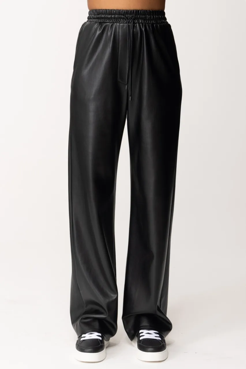 Pantaloni palazzo in pelle Nero