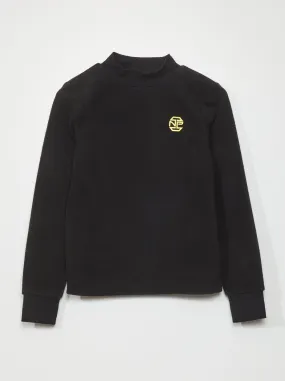 T-shirt a maniche lunghe in maglia in pile - NERO