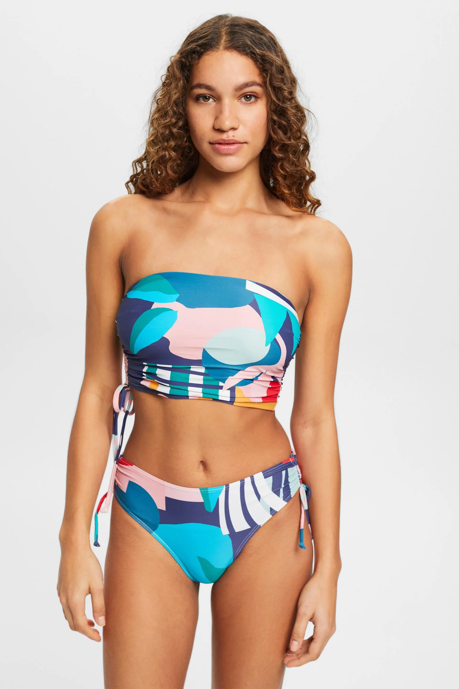 Top da bikini a fascia con stampa multicolore