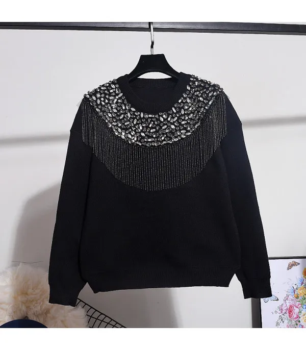 Tuta in maglia fringe & strass